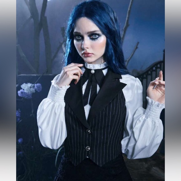 Romwe black goth striped print halter vest new L - Picture 4 of 7